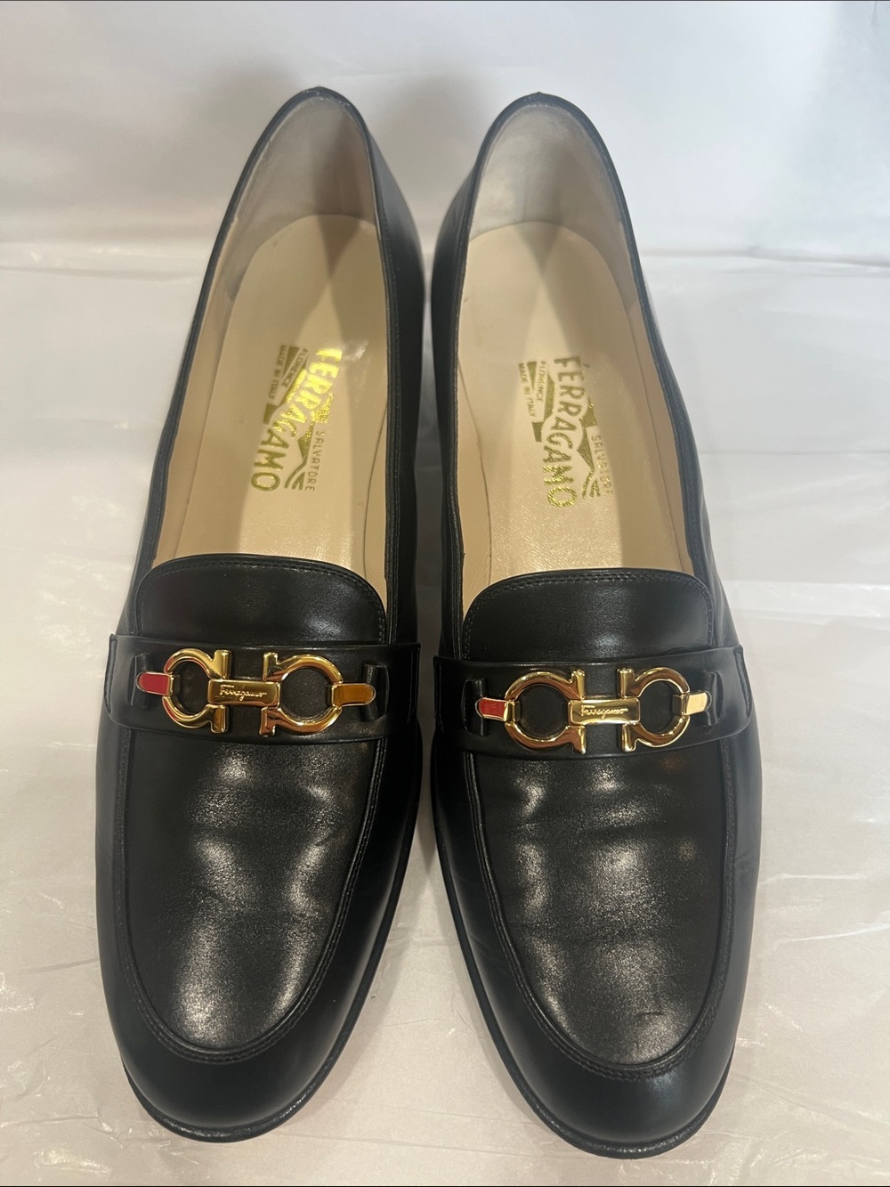 Salvatore Ferragamo Black Leather Loafers with Gold Gancini Hardware